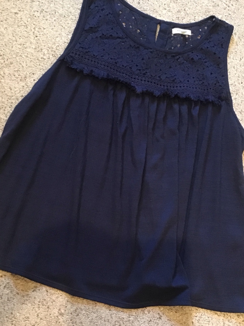 Max Factor Navy Crochet Yoke Sleeveless Top